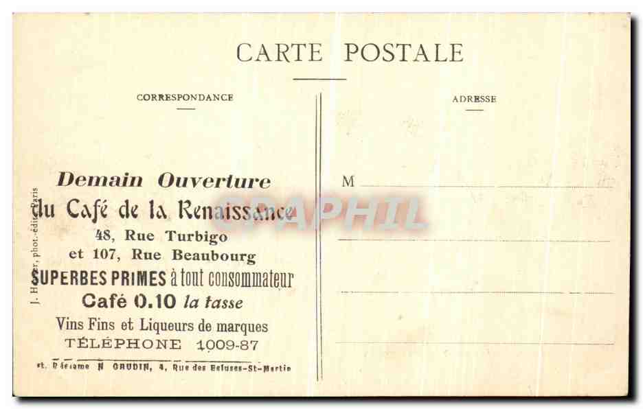 Die Überschwemmung der Seine (Januar 1910) — Matrosen von Dunkerque auf Klappbooten — J. H. — Rückseite