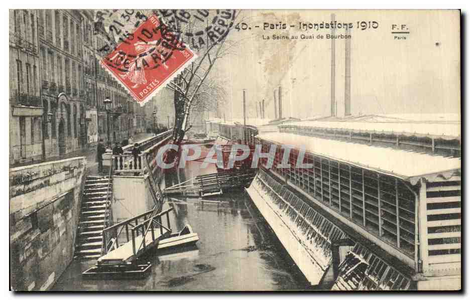 CPA Paris Inondation La Seine au Quai de Bourbon 