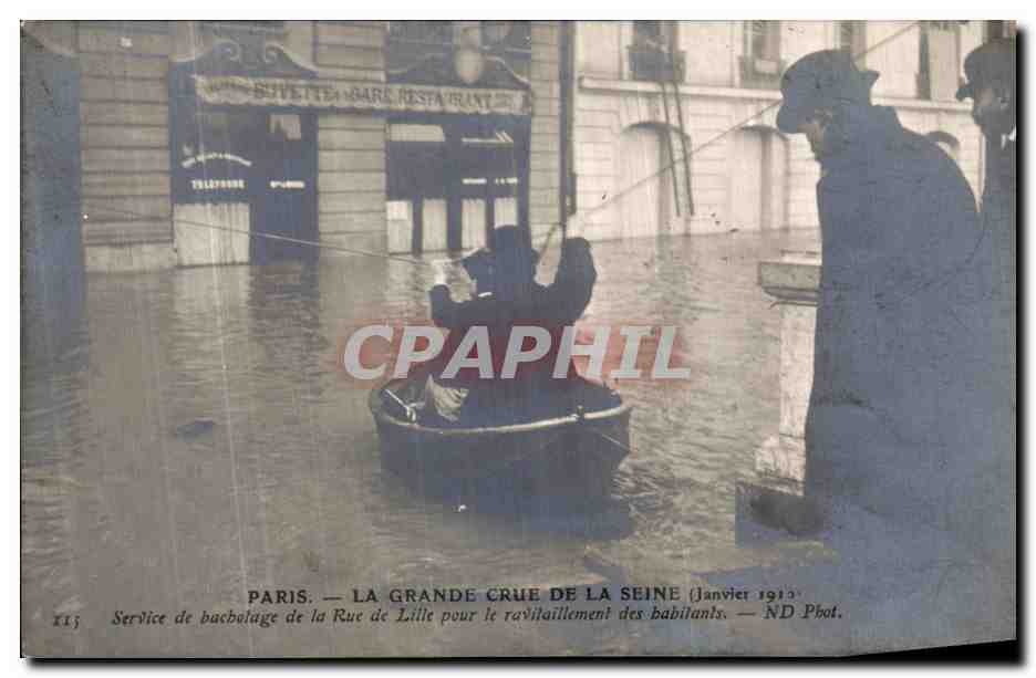 CPA Paris La Grande Crue de la Seine Service de bachotage de la rue de Lille pour le ravitaillement des habitants