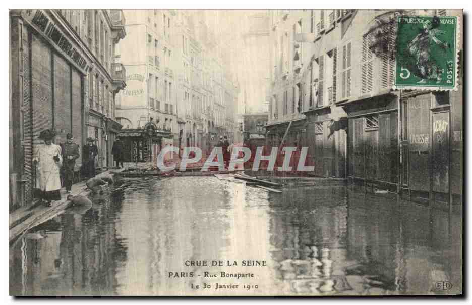 Paris - Rue Bonaparte — Crue de la Seine — 30 Janvier 1910 — Éditeur E.D.