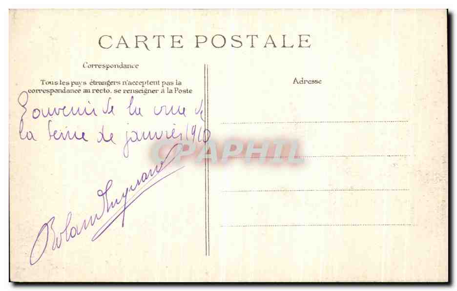 CPA La Crue De La Seine Paris La Seine a Grenelle Matinee du 23 Janvier  — Rückseite