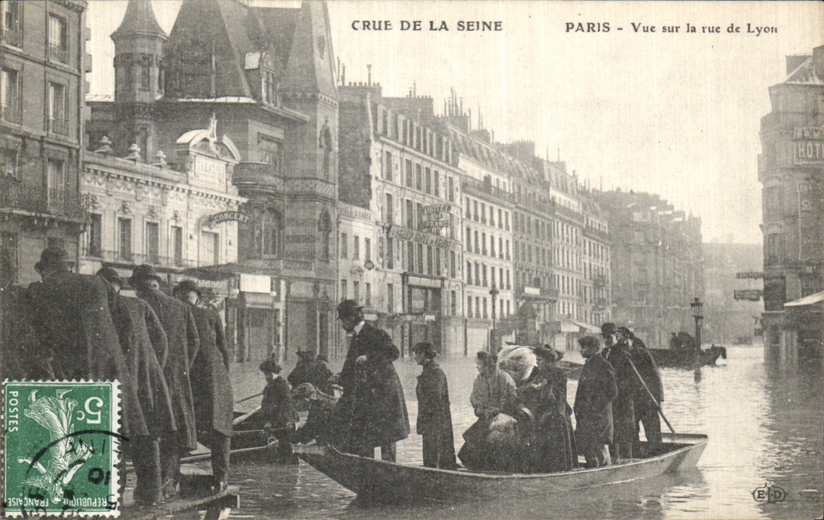 Crue de la Seine — Paris — Vue sur la rue de Lyon — Éditeur E.P.D.