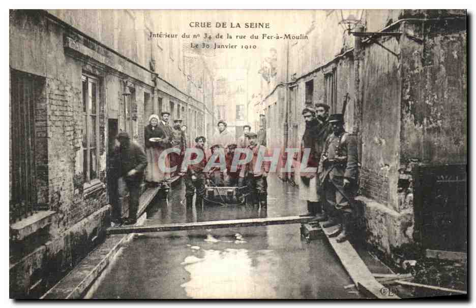 Überschwemmung der Seine — Innenbereich der Nr. 34, Rue du Fer-à-Moulin — 10. Januar 1910