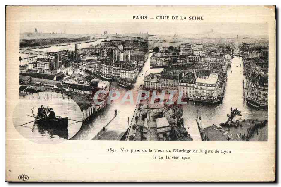 Paris — Crue de la Seine — Vue prise de la Tour de l'Horloge de la gare de Lyon le 29 Janvier 1910