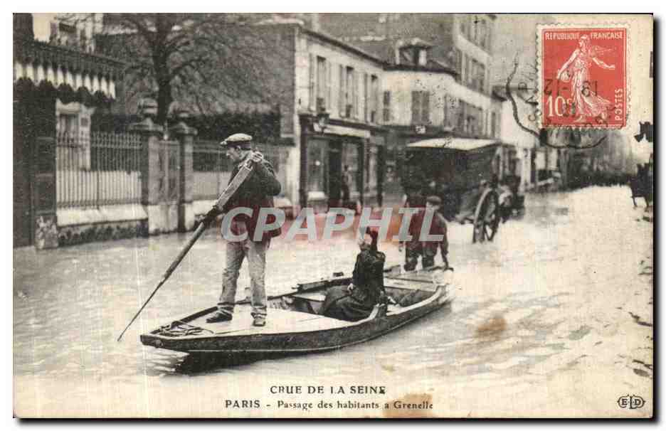 CPA Crue De La Seine Paris Passage des Habitants a Grenelle