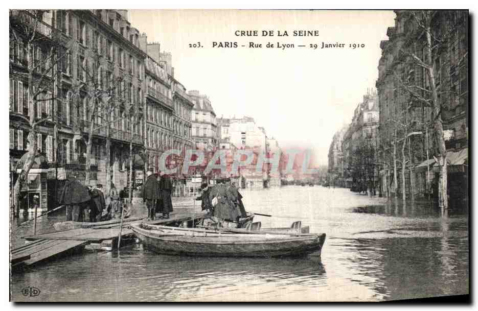 Flut der Seine — Paris, Rue de Lyon — 29. Januar 1910 — Verlag B.D. Nr. 203