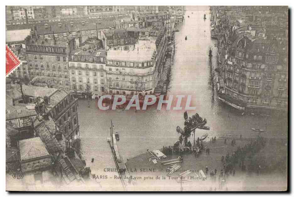 CPA Crue De La Seine Paris Rue de Lyon Prise de la Tour et Horloge