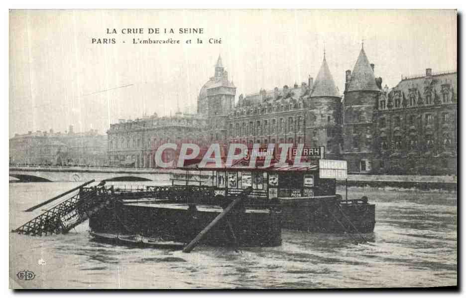 Paris - L'embarcadère et la Cité — La crue de la Seine — Éditeur EJD