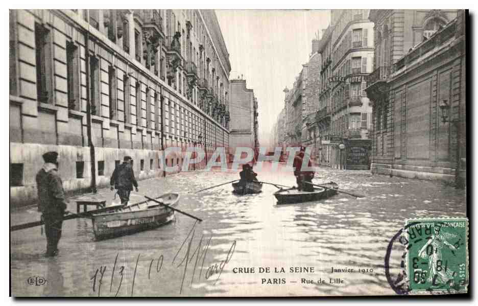 Überschwemmung der Seine — Januar 1910 — Paris — Rue de Lille