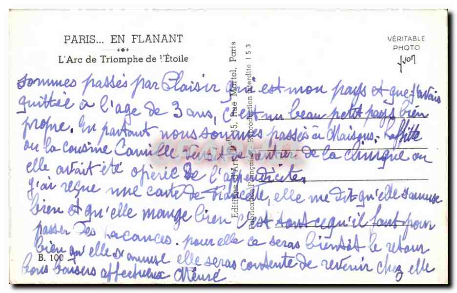 CPA Paris En Flanant L Arc de Triomphe de l Etoile — Rückseite