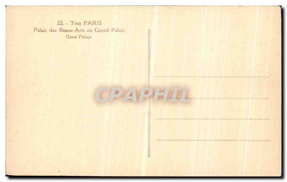CPA Tour Paris Palais des Beaux Arts ou Grand Palais  — Rückseite