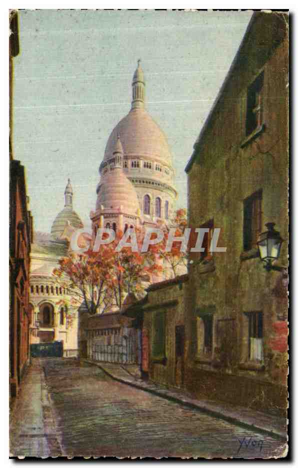 CPA Paris en Flanant Monrnartre La Basilique vue de la Rue du Chevalier de la Barre