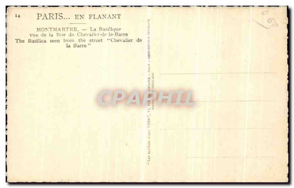 CPA Paris en Flanant Monrnartre La Basilique vue de la Rue du Chevalier de la Barre — Rückseite