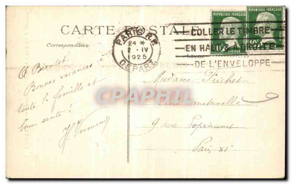 CPA Paris Les Hauts Reliefs de l Arc de Triomphe La Paix  — Rückseite