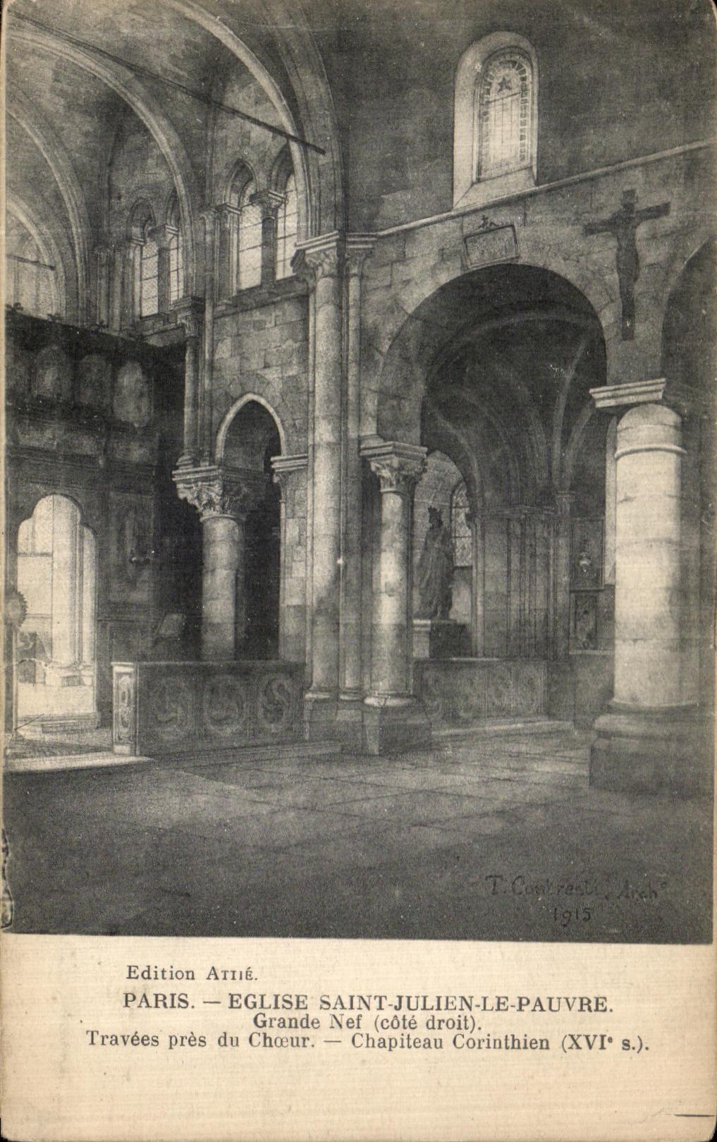 CPA Paris Eglise Saint Julien Le Pauvre Grande nef Travees pres du choeur Chapiteau Corinthien