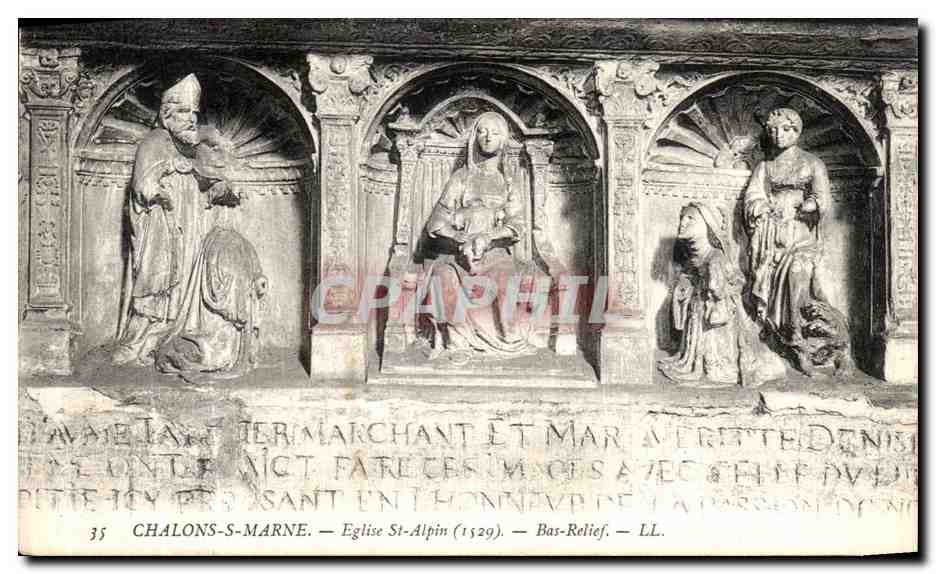 Châlons-sur-Marne — Église St-Alpin (1529) — Bas-relief — LL.