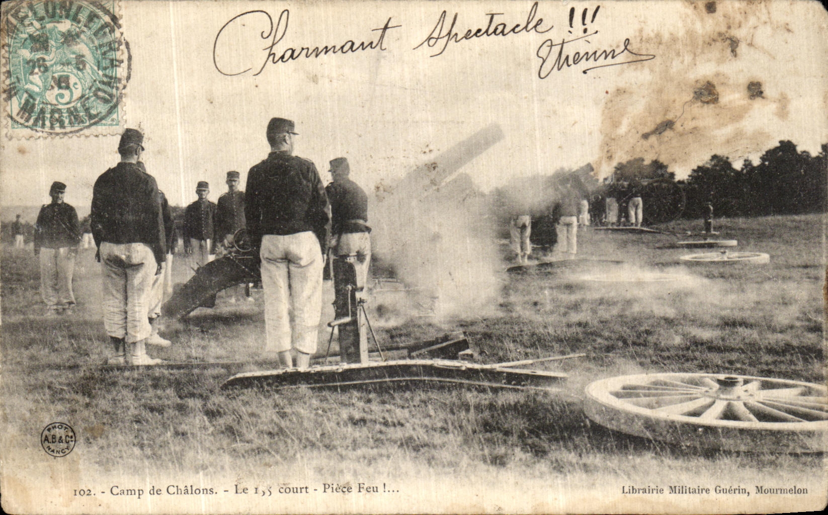 CPA Camp De Chalons Le 135eme Court Piece Feu Militaria