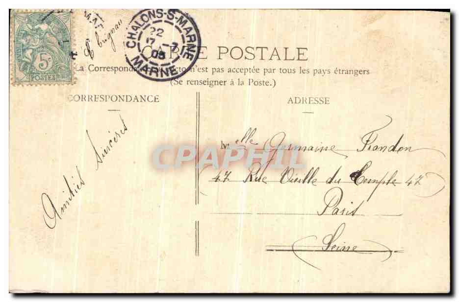 CPA Chalons Sur Marne L Hotel de Ville  — Verso