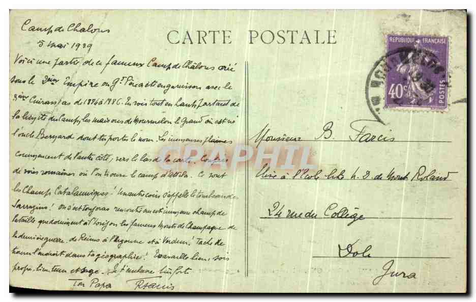 CPA Camp de Chalons Une Partie des baraquements militaires Vue prise en avion — Verso