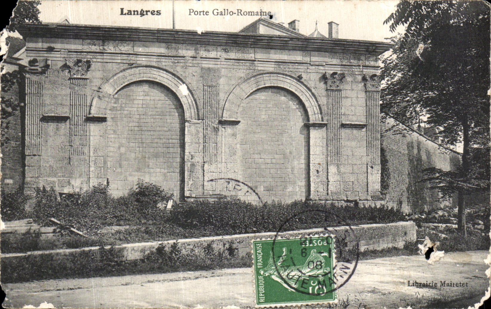 Cartolina d'epoca Langres Porte Gallo Romame