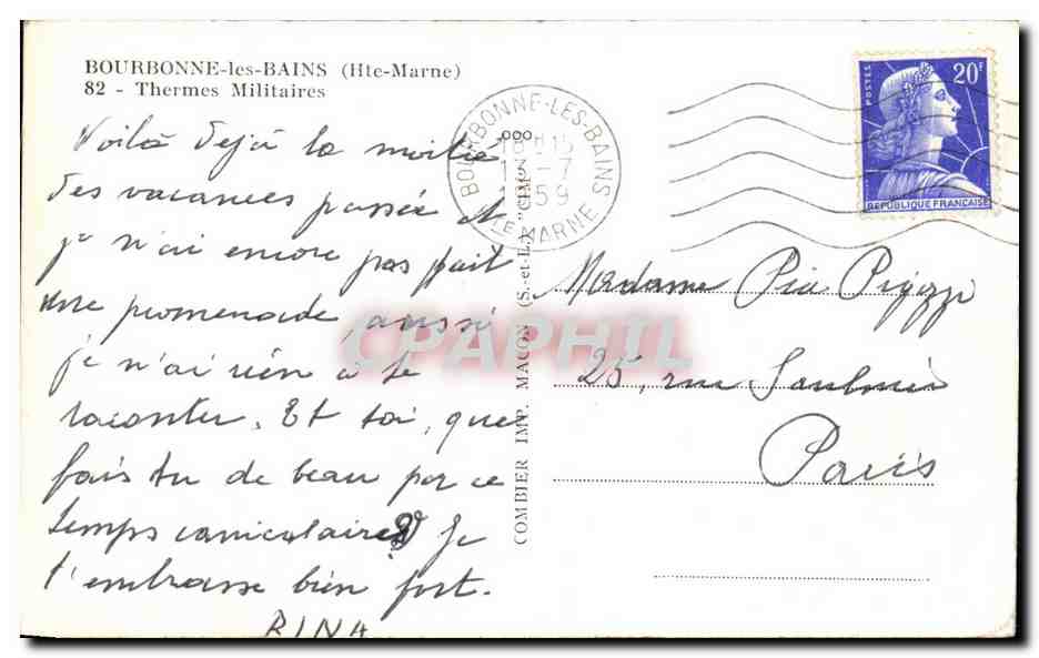CPA Bourbonne les Bains Thermes Militaires Militaria — Verso