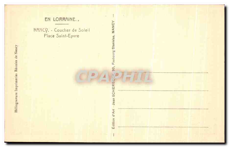 CPA Nancy Coucher de Soleil Place Saint Epvre — Verso