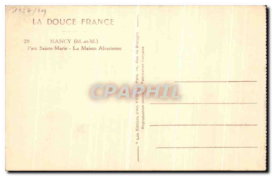 La Maison Alsacienne — Nancy (M.-et-M.) — Les Éditions d'Art YVON, Paris — Rückseite
