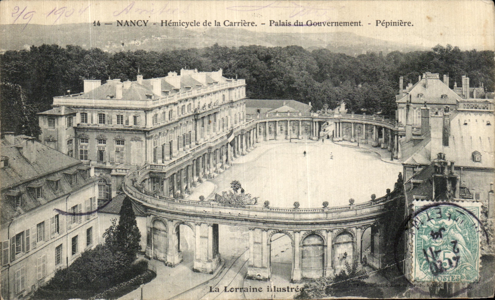 NANCY — Hémicycle de la Carrière — Palais du Gouvernement — Pépinière. — La Lorraine illustrée, n°14