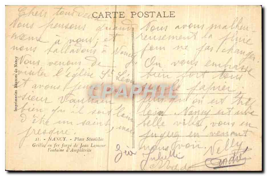 CPA Nancy Place Stanislas Grilles en fer Forge de Jean Lamour Fontaine d Amphitrite — Verso