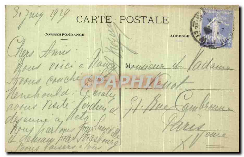 CPA Nancy L Hemicycle de la Place Carriere et le Palais du Gouvernement — Verso