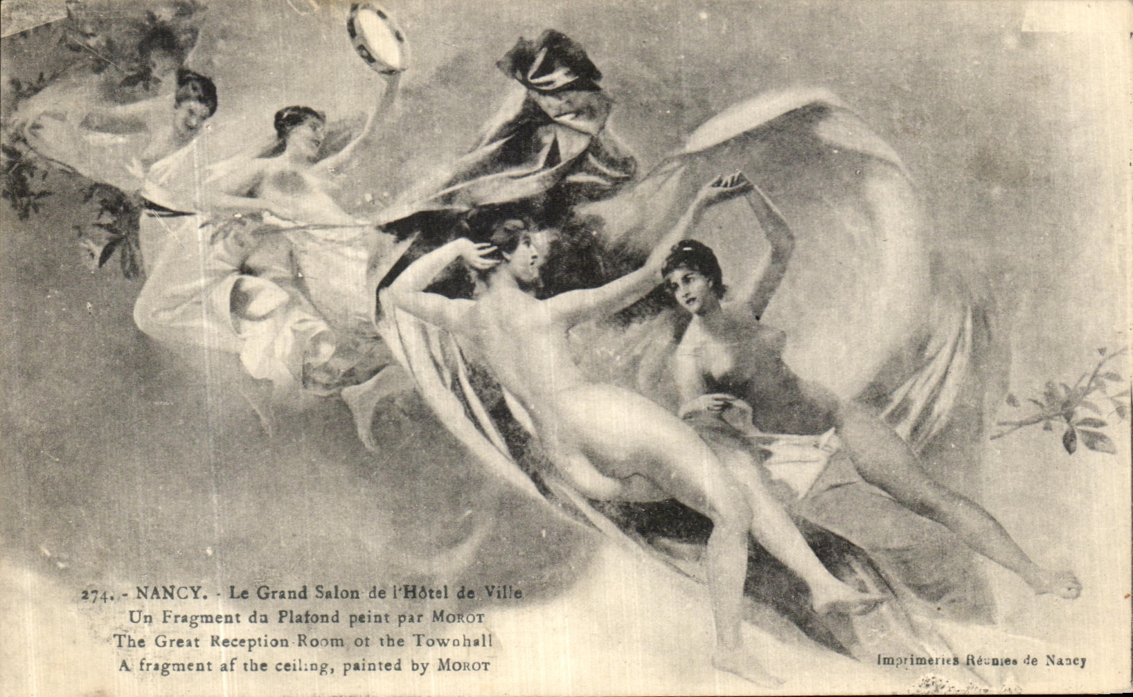 CPA Nancy Le Grand Salon de L Hotel de Ville Un fragment du plafond peint par Morot FEmmes nues