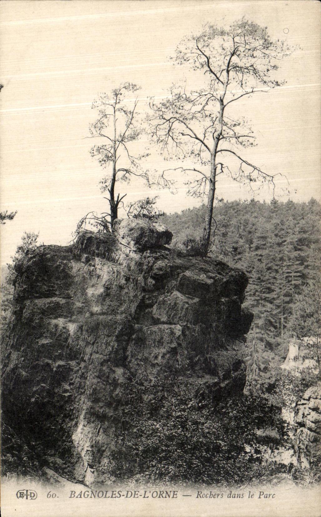 Bagnolles-de-l'Orne — Rocas en el parque — Editor E.P.D., n° 60