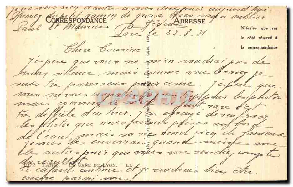 CPA Paris Le Gare De Lyon  — Rückseite