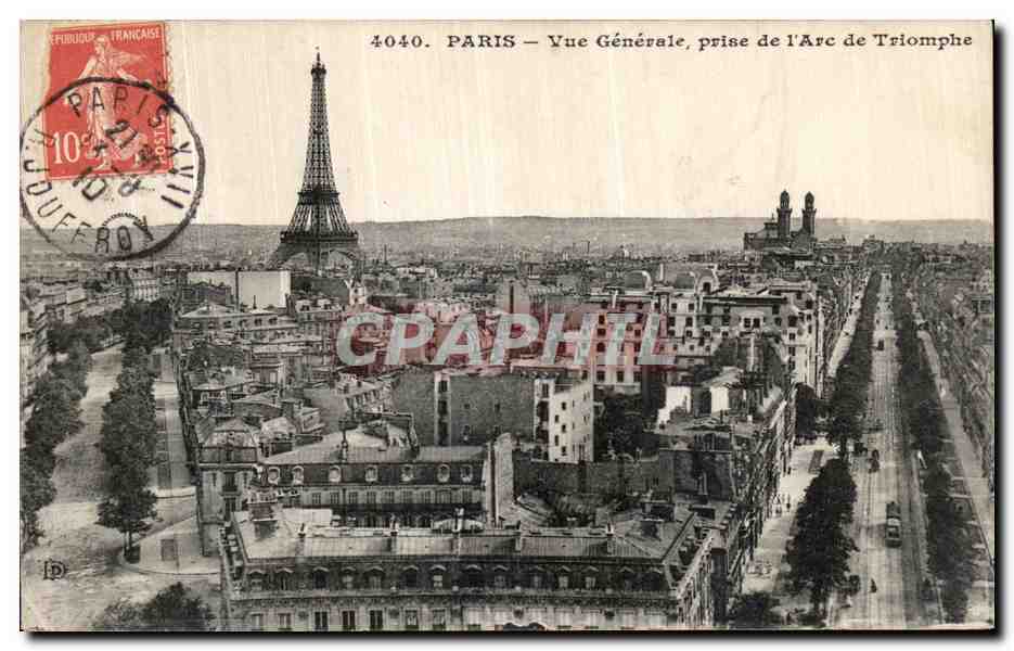CPA Paris Vue Generale Prise de l Arc de Triomphe Tour Eiffel