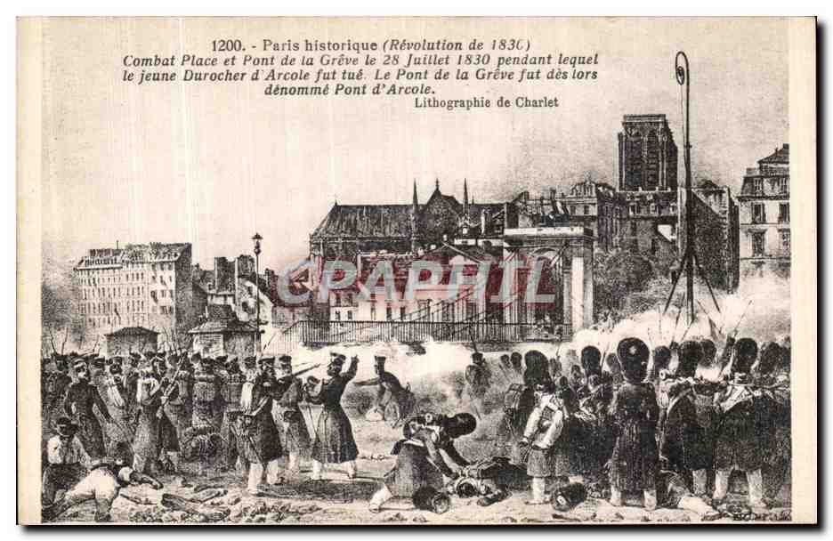 CPA Paris historique Revolution de 1830 Combat Place et pont de greve