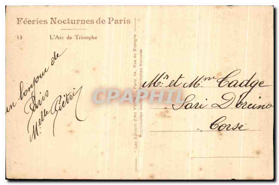 CPA Paris Feeries Nocturnes Arc de Triomphe  — Verso