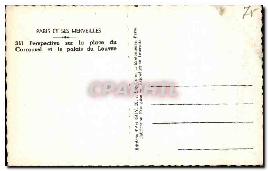 CPA Paris Et Ses Merveilles Perspective sur la place du Carrousel et le palais du Louvre — Rückseite