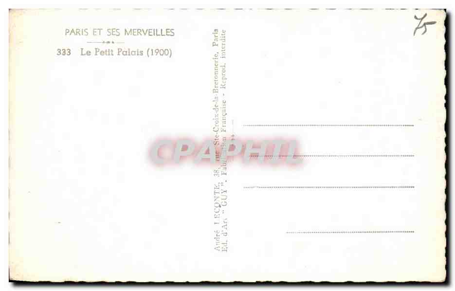 CPA Paris Et Ses Merveilles Le Petit Palais — Rückseite
