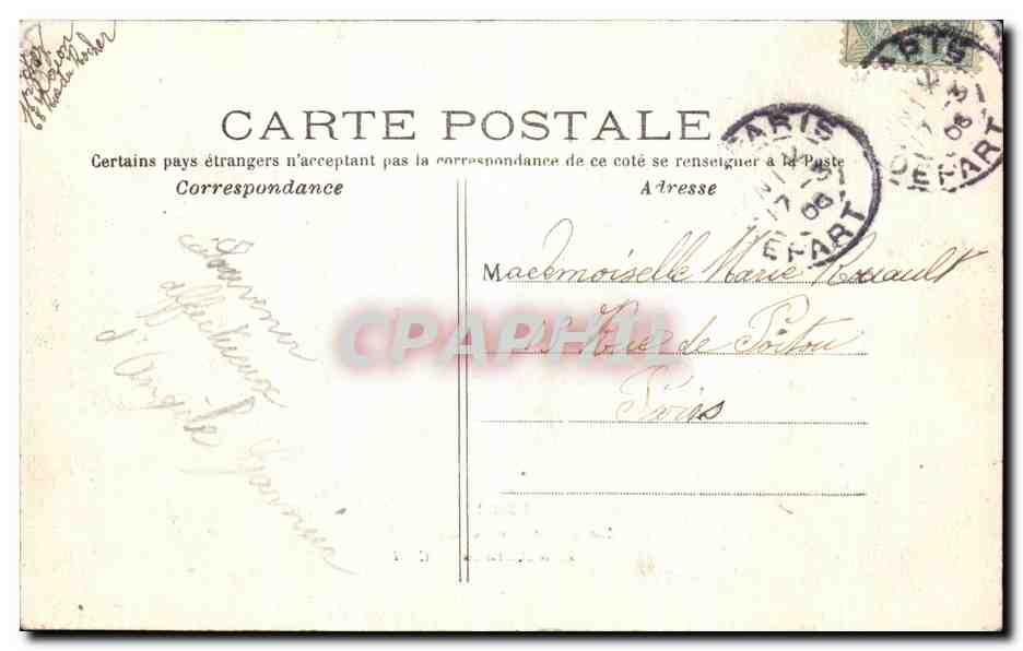 CPA Paris Parc Monceau Les ruines — Verso