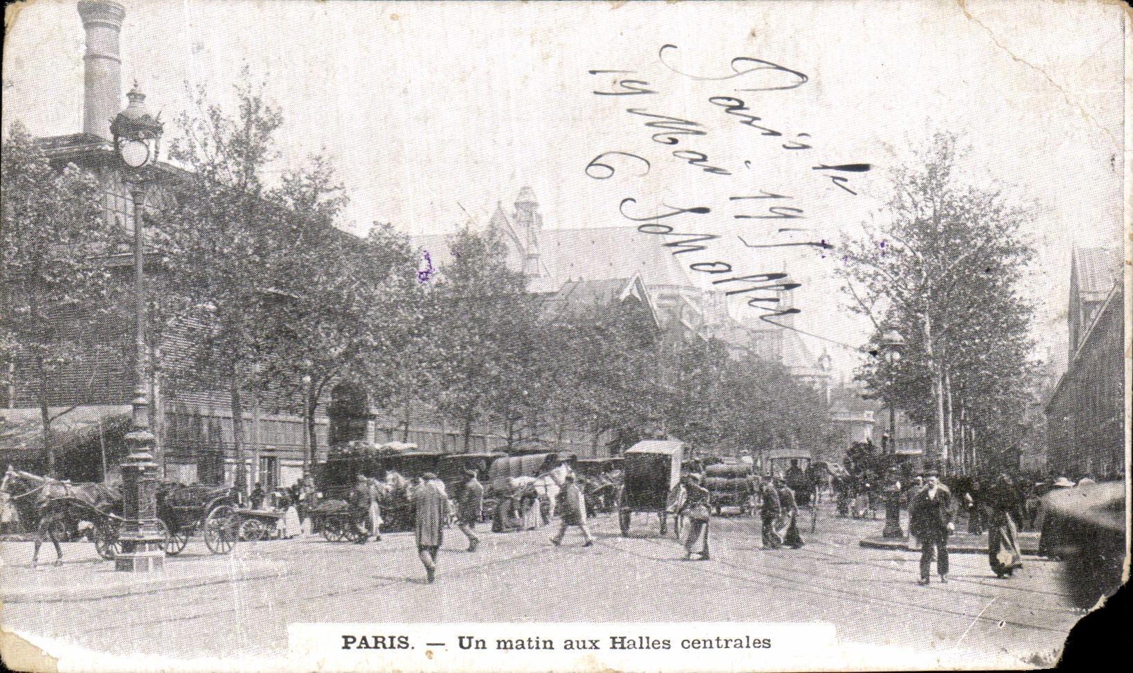 Antike Ansichtskarte Paris Ein Morgen an den Zentralmärkten