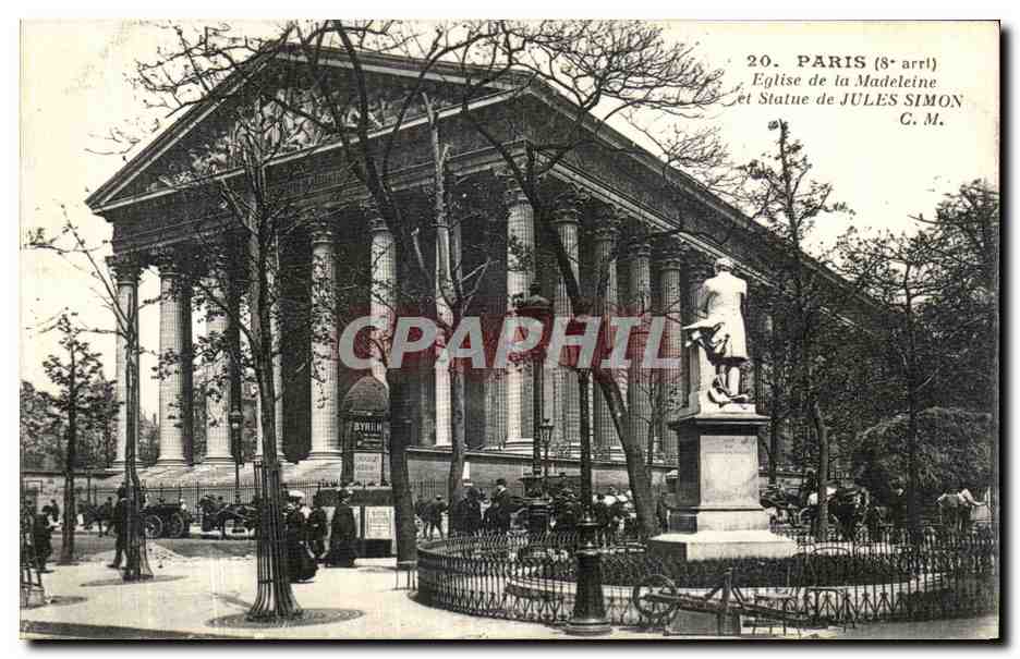 CPA Paris Eglise de la Madeleine et Statue de Jules Simon