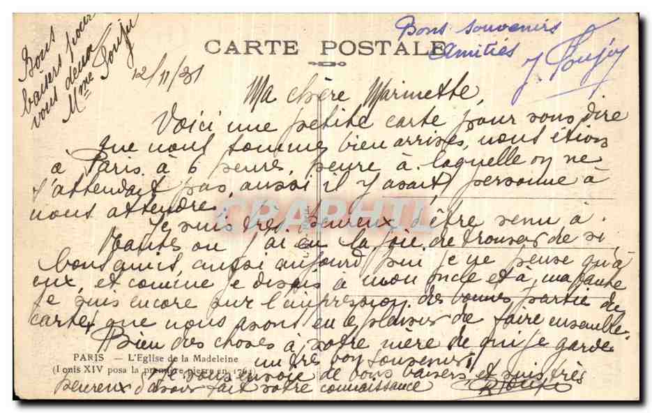 CPA Paris Eglise de la Madeleien  — Rückseite