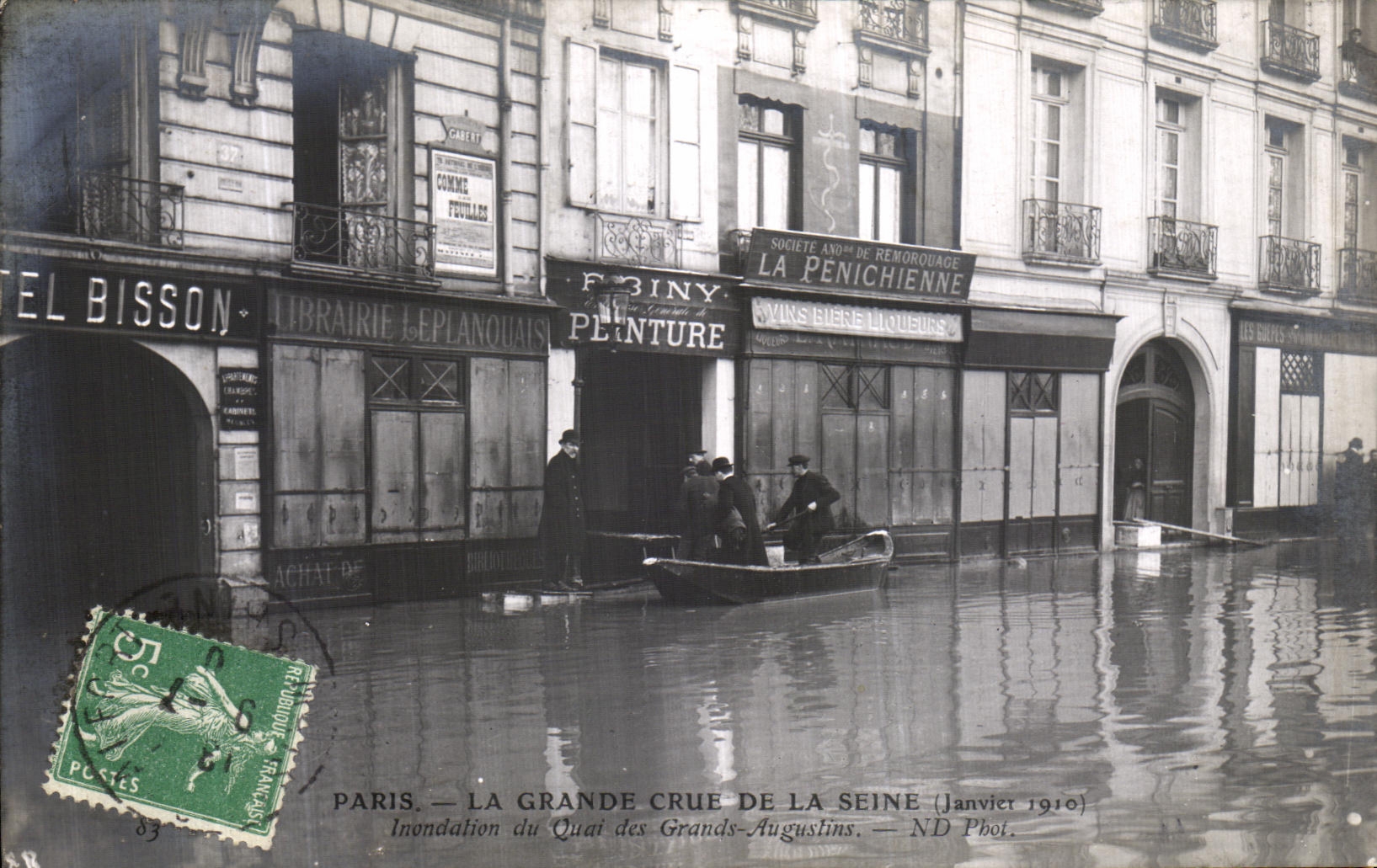 Paris — Die große Flut der Seine (Januar 1910) — Überschwemmung des Quai des Grands-Augustins — ND Pbot.