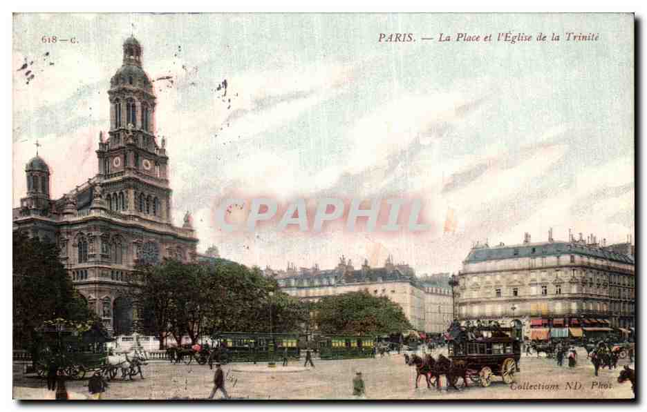 CPA Paris La Place Et L Eglise de la Trinite