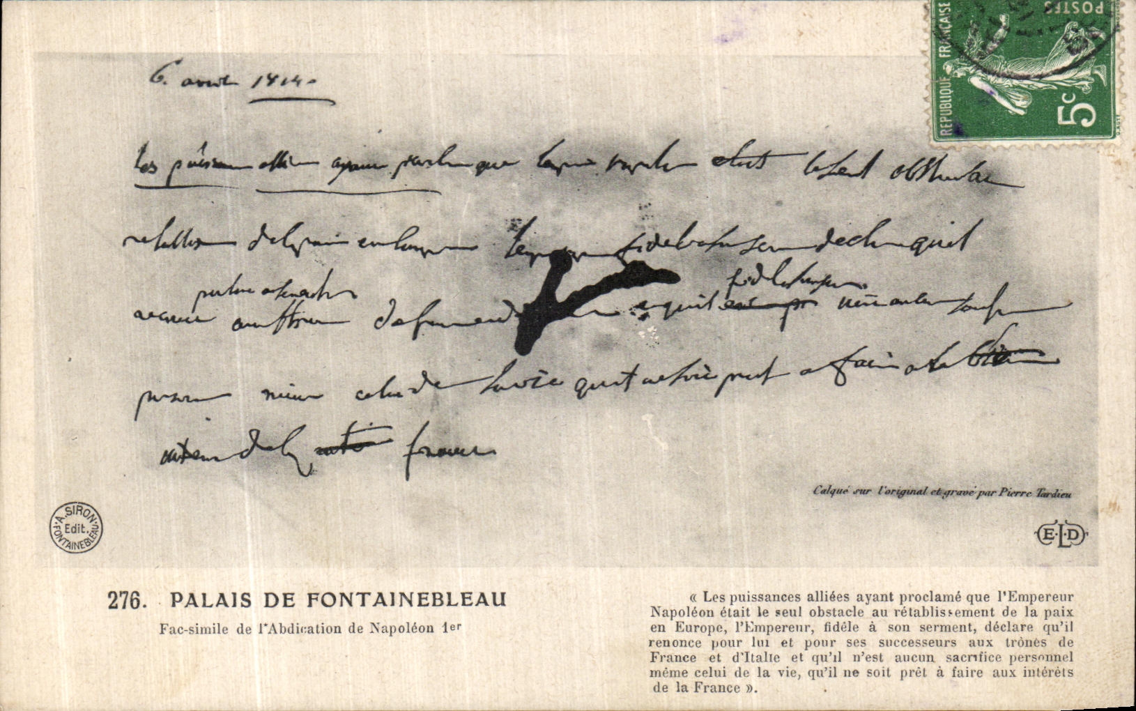 Palais de Fontainebleau — Faksimile der Abdikation Napoleons I. — Siron Éditions, n°276