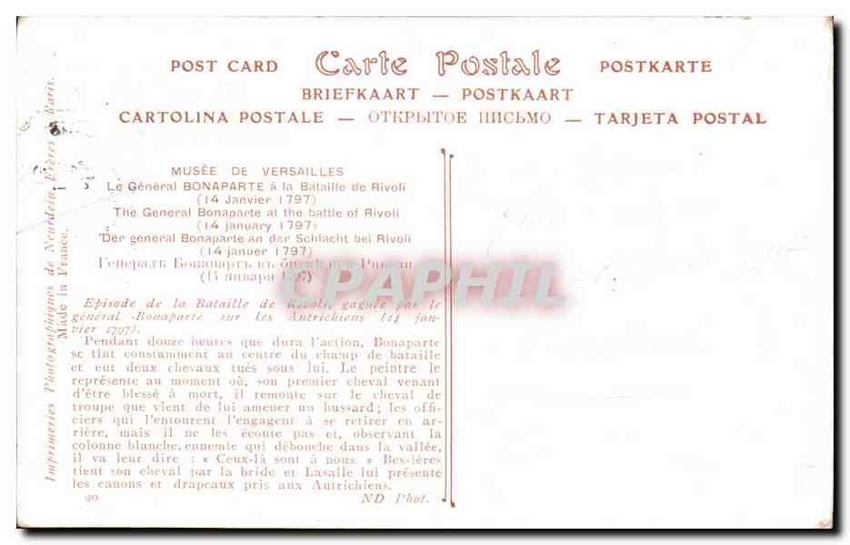 CPA Versailles General Bonaparte a la bataille de Rivoli Militari — Rückseite