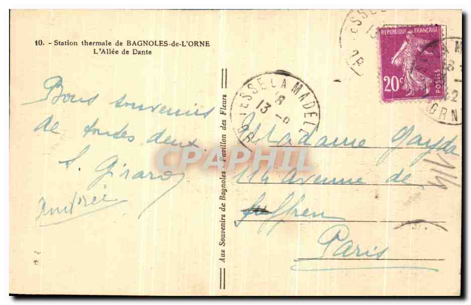 Allée de Dante — Estación termal de Bagnolles-de-l'Orne — Editor: Aux Souvenirs de Bagnolles — Reverso