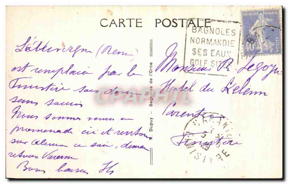 Bagnoles-de-l'Orne — Vista General del Lago — Editor Dupuy, n°29 — Reverso