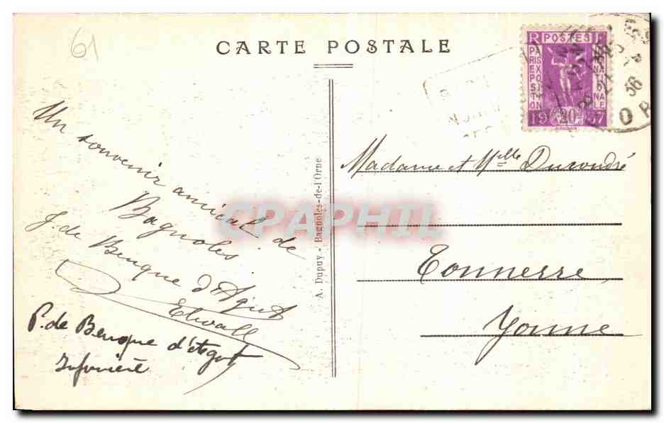 Bagnolles-de-l'Orne — L'Allée du Dante — éditeur A. Dupay, n°13 — Verso