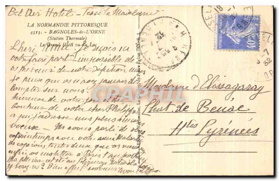Hôtel La Normandie Pittoresque — Bagnoles-de-l'Orne — éditeur Le Gubley — Verso
